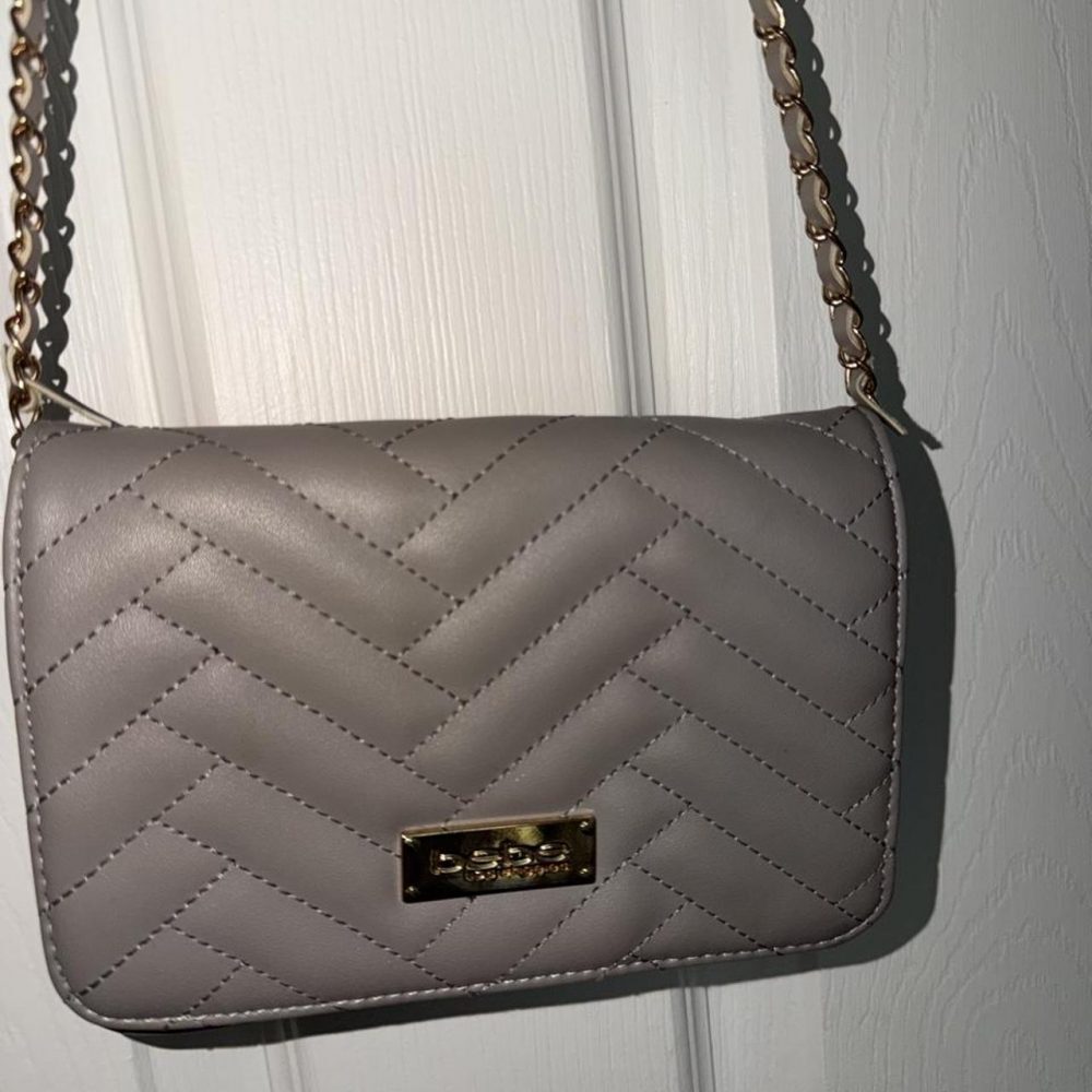 Bebe Los Angeles Taupe Quilted Chain Crossbody Bag